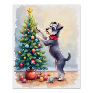 Zwergschnauzer schmückt Weihnachtsbaum Hund Poster