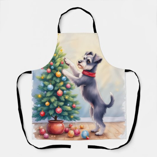 Zwergschnauzer schmückt Weihnachtsbaum Hund Schürze (Vorderseite)