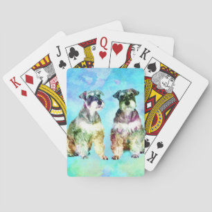Zwergschnauzer verfolgt Aquarell-Digital-Kunst Spielkarten