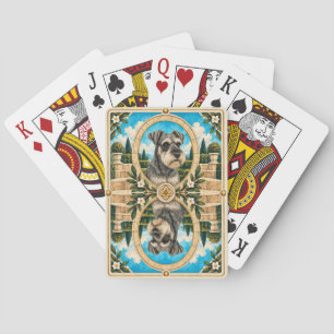 Zwergschnauzer, Vintage-Wasserfarben-Hundekunst Spielkarten