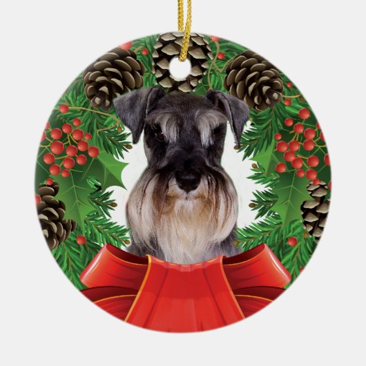 Zwergschnauzer-Weihnachtsverzierung Keramik Ornament (Vorne)
