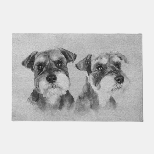 Zwergschnauzergrayscale-Digital-Kunst Fußmatte (Vorderseite)