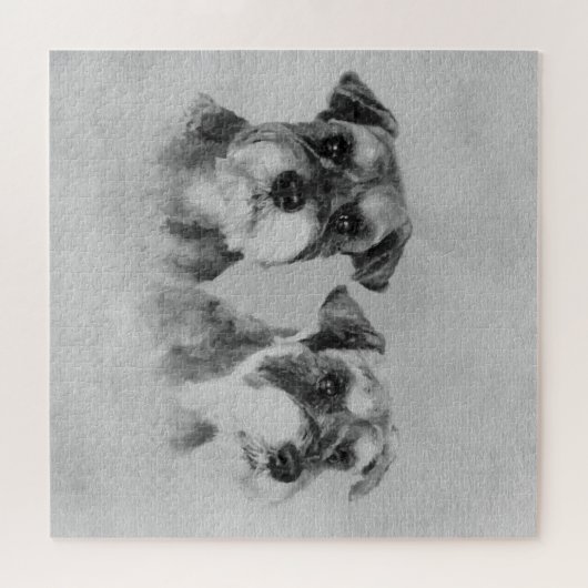 Zwergschnauzergrayscale-Digital-Kunst Puzzle (Horizontal)