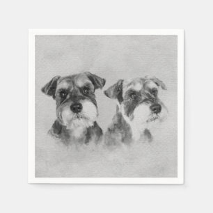Zwergschnauzergrayscale-Digital-Kunst Serviette