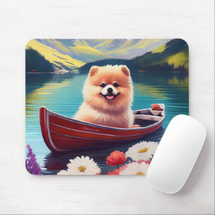 Zwergspitz auf einem Paddel: Ein landschaftliches  Mousepad
