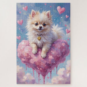 Zwergspitz auf einer Wolke Herz Valentinstag Puzzle