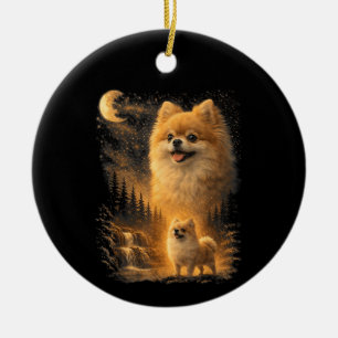 Zwergspitz heult den Mond an – Vintage lustiger Hu Keramik Ornament