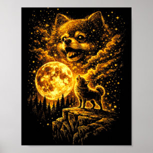 Zwergspitz heult zum Mond Vintage 90er lustig Poster