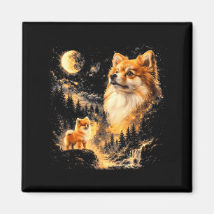 Zwergspitz heult zum Mond Vintage 90er Retro Magnet