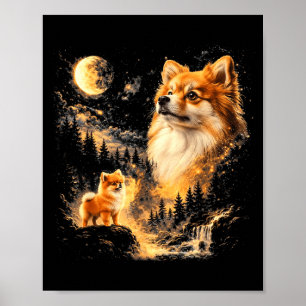 Zwergspitz heult zum Mond Vintage 90er Retro Poster