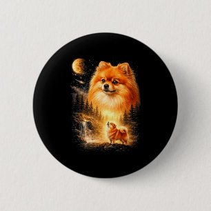 Zwergspitz heult zum Mond vintage mystisch do Button