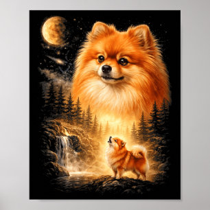 Zwergspitz Heult zum Mond Vintage Mystisch Poster