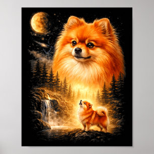 Zwergspitz heult zum Mond vintage mystische Darste Poster