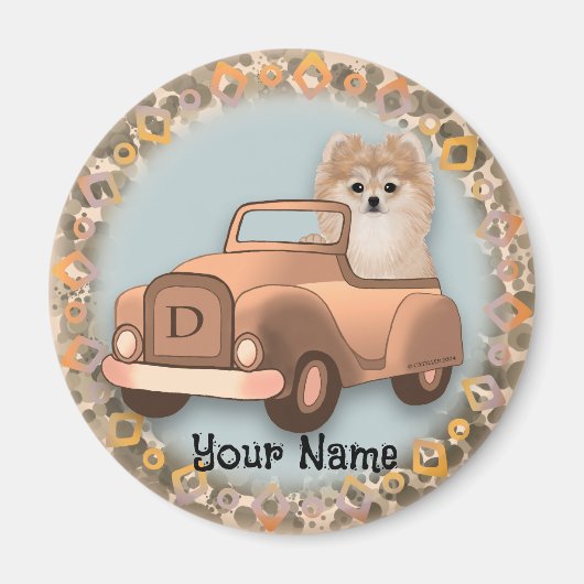 Zwergspitz Hund fährt Auto Magnet (Vorne)