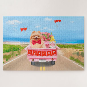 Zwergspitz-Hund Valentinstag LKW Herzen Puzzle