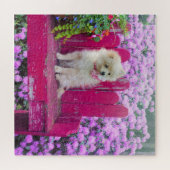 Zwergspitz Hunde Blumen Floral Puzzle (Horizontal)