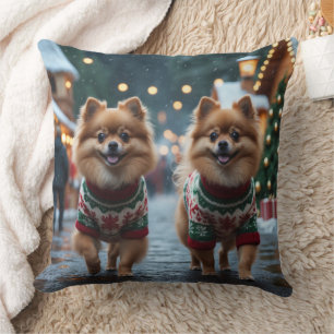 Zwergspitz-Hunde Weihnachten Schnee Ferien Kissen