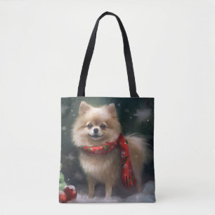 Zwergspitz im Schnee Weihnachten Tasche