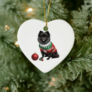 Zwergspitz in Weihnachtspullover Lustig und Niedli Keramik Ornament