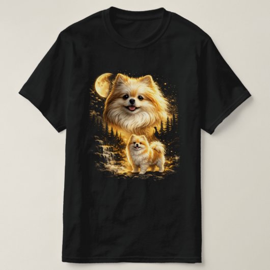 Zwergspitz lächelt zum Mond T-Shirt (Design vorne)