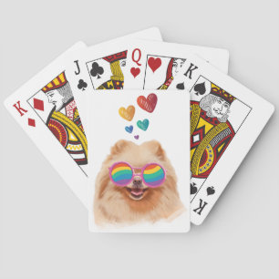 Zwergspitz mit Herzen Valentinstag Spielkarten