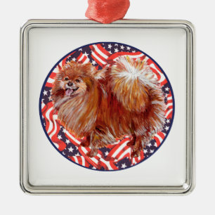 Zwergspitz Rot Weiß & Blau Ornament Aus Metall