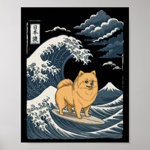Zwergspitz surft auf japanischer Welle _2  Poster