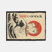 Zwergspitz surft auf japanischer Welle Fleecedecke (Vorderseite (Horizontal))
