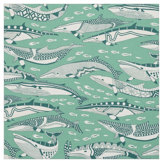 Zwergwale dunkles Teal-Peppermint Stoff (Muster)