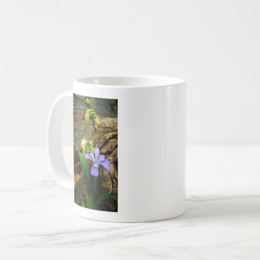 Zwergzwerg Iris lila weiße Blume Kaffeetasse (Vorderseite Links)