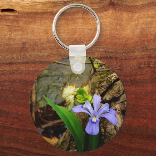 Zwergzwerg Iris lila weiße Blume Schlüsselanhänger (Vorderseite)
