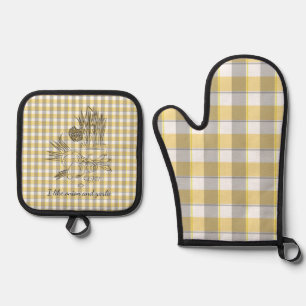 Zwiebel und Knoblauch Küche Gelb Beige Ofenhandschuh & Topflappen-Set