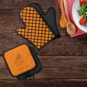 Zwiebel- und Knoblauch-Küche orange Ofenhandschuh & Topflappen-Set