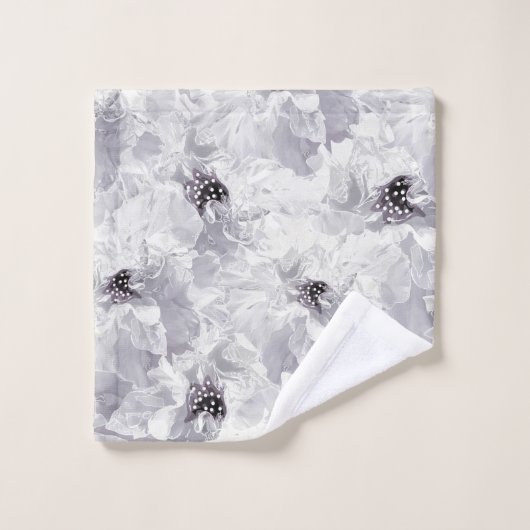 Zwiebeln, grau-weiß, blumengeschmückte, weiße Blum Badhandtuch Set (Waschlappen)