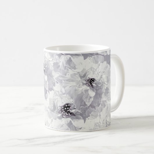 Zwiebeln, grau-weiß, blumengeschmückte, weiße Blum Kaffeetasse (VorderseiteRechts)