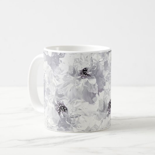 Zwiebeln, grau-weiß, blumengeschmückte, weiße Blum Kaffeetasse (Vorderseite Links)