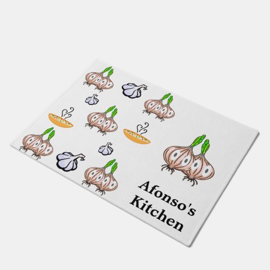 Zwiebeln Knoblauchküche Koch, Pilzmatte Fußmatte (Schrägansicht)