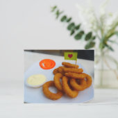 Zwiebeln mit Mayonnaise und Tomato Postkarte (Stehend Vorderseite)