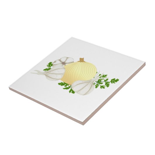 Zwiebeln und Knoblauchküche Fliese (Seite)