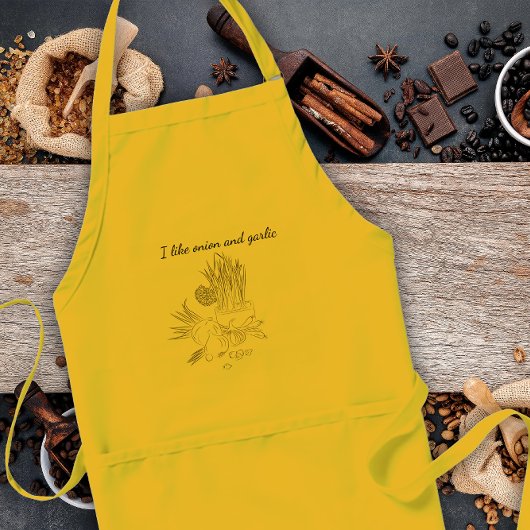 Zwiebeln und Knoblauchküche Schwarze Schürze