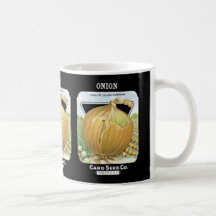 Zwiebelsamen Packungsetikett Kaffeetasse