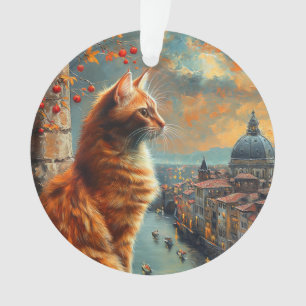 Zwielicht in Venedig Rote Katze an einem Kanal Ornament