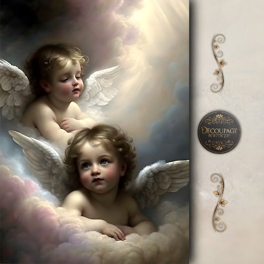 Zwilling Cherub Engel Pastellwolken Decoupage Seidenpapier