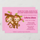 ZWILLING Monkeys Babyparty-Einladungen ROSA MM2 Einladung (Vorne/Hinten)