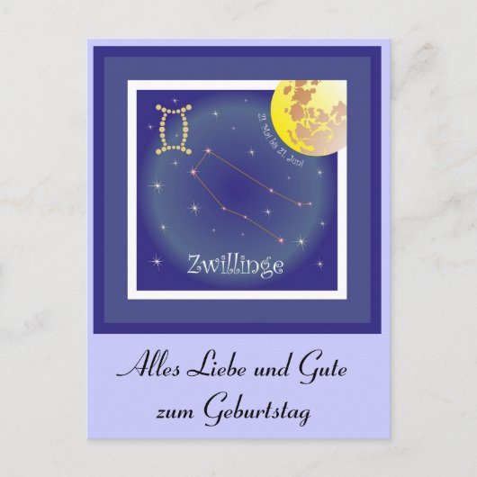 Zwillinge 21. Mai bis 21. Juni Postkarte (Vorderseite)