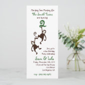 Zwillinge 2. Geburtstag, Affen Einladung (Stehend Vorderseite)