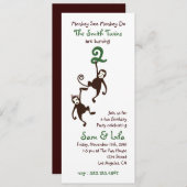 Zwillinge 2. Geburtstag, Affen Einladung (Vorne/Hinten)