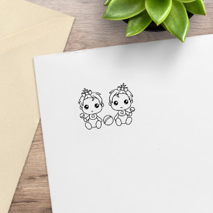 Zwillinge Baby Mädchen 1x1 Gummistempel