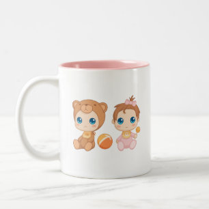 Zwillinge Baby Mädchen Bär Overall Zweifarbige Tasse