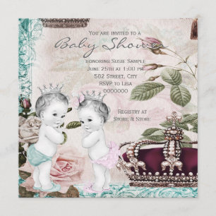 Zwillinge-Baby-Party für Prinz und Prinzessin Einladung